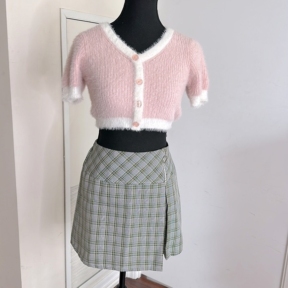 Dresses & Skirts - BUNDLE!! vintage 90s plaid skirt and fuzzy pink top